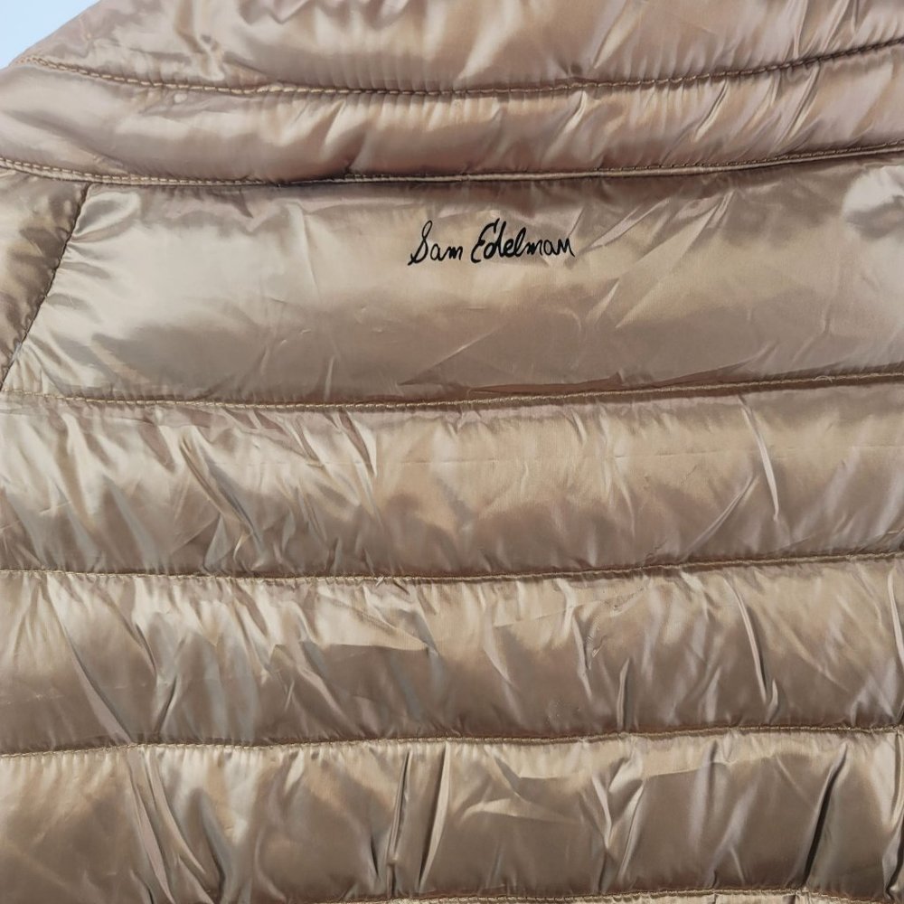 Sam Edelman Womens Gold Puffer Down Jacket Coat Size Large Medium - Picture 9 of 10